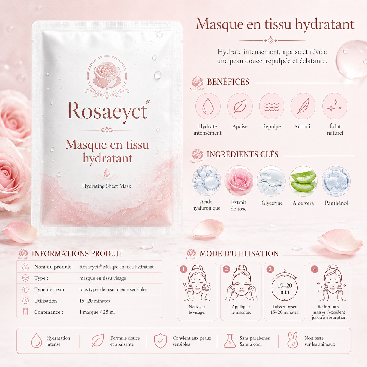 Rosaeyct® Masque en tissu hydratant