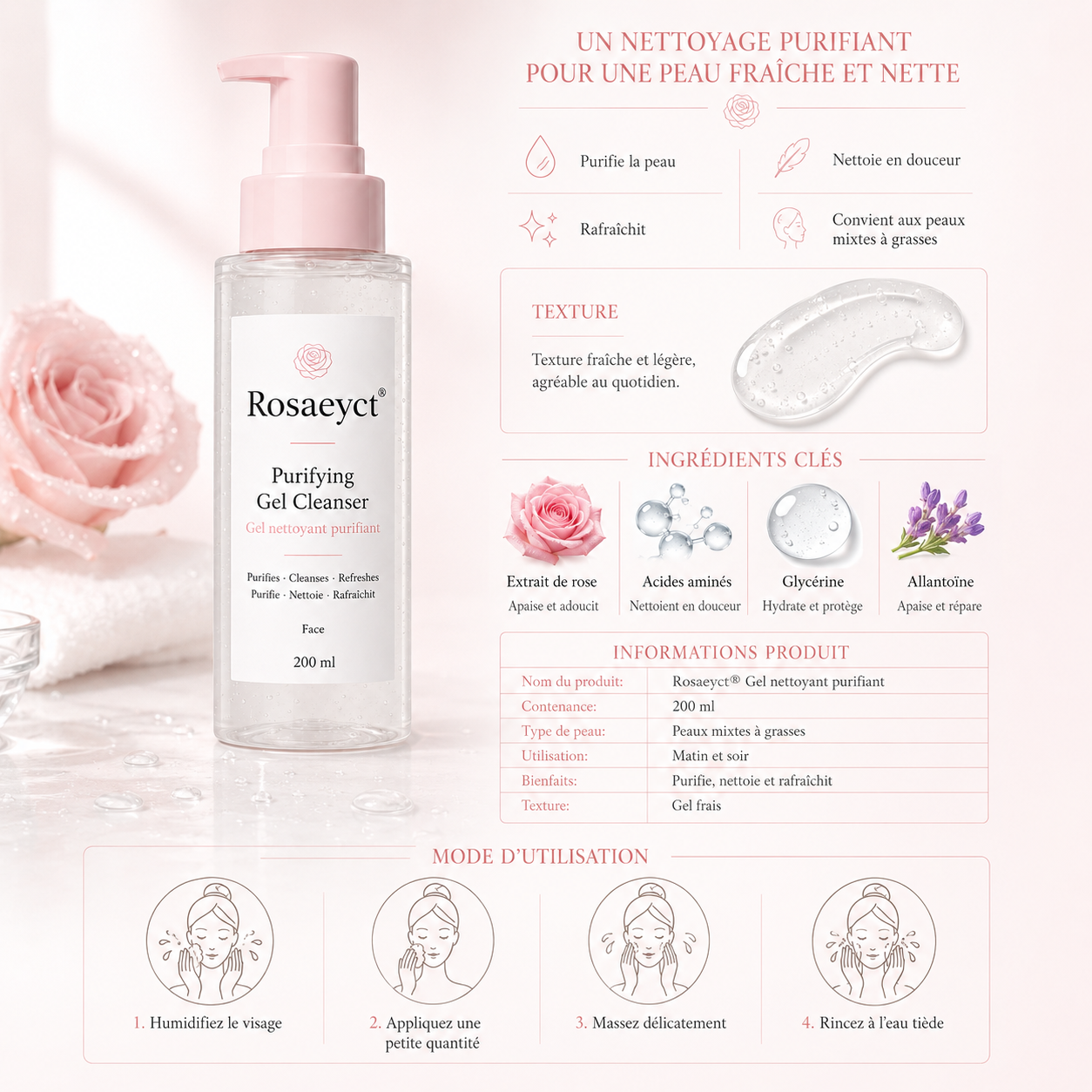 Rosaeyct® Gel nettoyant purifiant