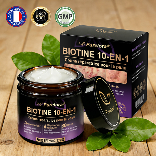 Fabriquée et expédiée depuis la France 🍁 Purelora® Crème réparatrice pour la peau à la biotine 10-en-1 — Dernier jour de promotion : -75 %