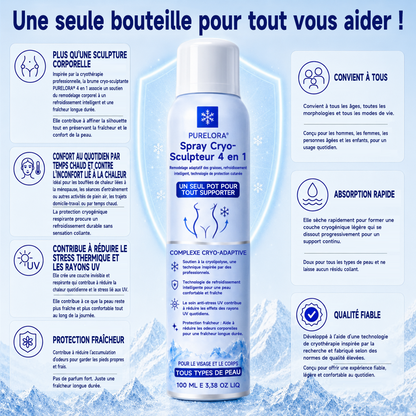 PURELORA® Cryo Sculpt Mist 4-en-1 : technologie adaptative de remodelage par le froid, refroidissement intelligent, protection cutanée et fraîcheur.