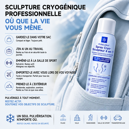 PURELORA® Cryo Sculpt Mist 4-en-1 : technologie adaptative de remodelage par le froid, refroidissement intelligent, protection cutanée et fraîcheur.