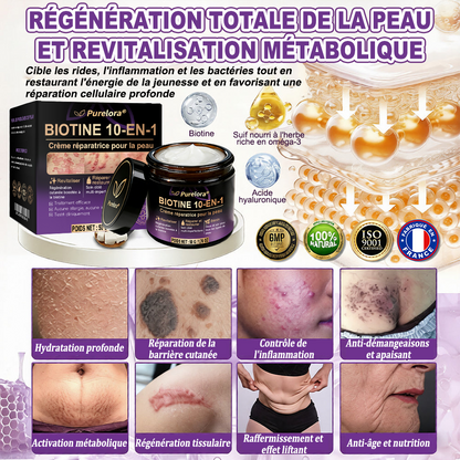 Fabriquée et expédiée depuis la France 🍁 Purelora® Crème réparatrice pour la peau à la biotine 10-en-1 — Dernier jour de promotion : -75 %