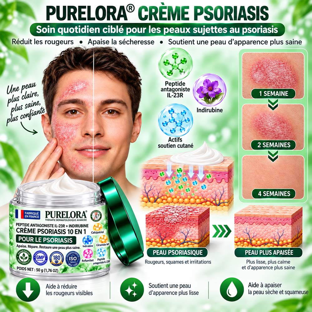 Boutique officielle | 💧 Purelora® Crème 10-en-1 au peptide antagoniste IL-23R + indirubine pour peaux sujettes au psoriasis — aide à réduire rougeurs, squames, sécheresse et démangeaisons et à soutenir la barrière cutanée.