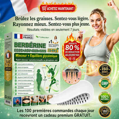 Boutique officielle Curalona® | Patch minceur à nano-aiguilles au phosphore noir Curalona® — Formule 12 en 1 : Berbérine + NMN + Vinaigre de cidre | Favorise la combustion des graisses | Résultats visibles en seulement 7 jours !