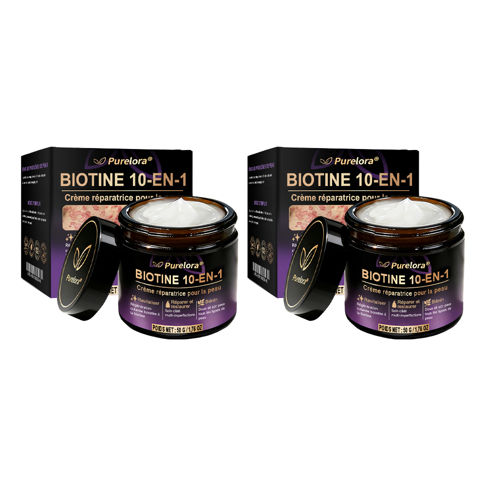 Fabriquée et expédiée depuis la France 🍁 Purelora® Crème réparatrice pour la peau à la biotine 10-en-1 — Dernier jour de promotion : -75 %