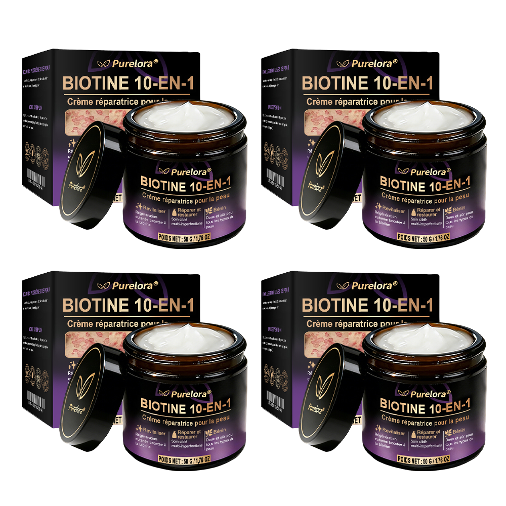 Fabriquée et expédiée depuis la France 🍁 Purelora® Crème réparatrice pour la peau à la biotine 10-en-1 — Dernier jour de promotion : -75 %