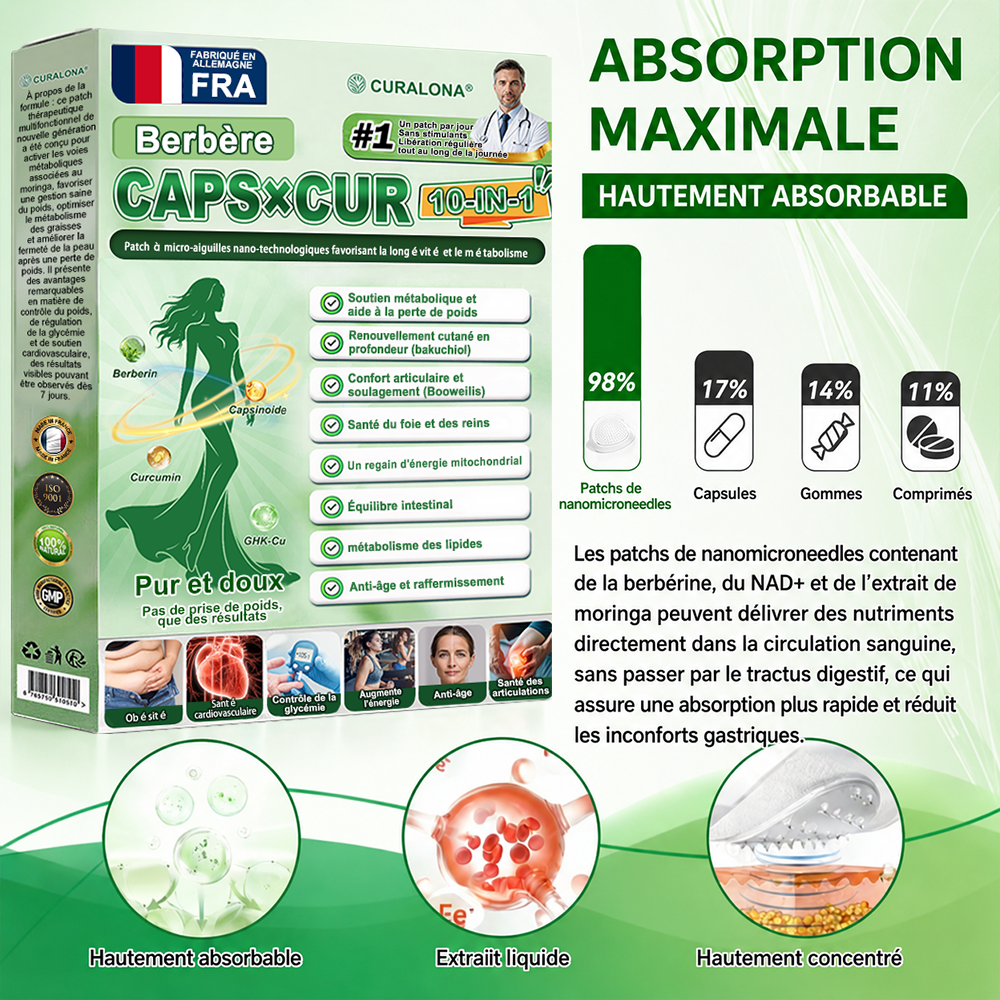 🔥 Parches de Microneedles 10 en 1 Mejorados de Curalona® — Sinergia de Berberina y NAD+ para favorecer la salud metabólica, promover la renovación cutánea y aliviar las molestias articulares — Resultados visibles en 7 días