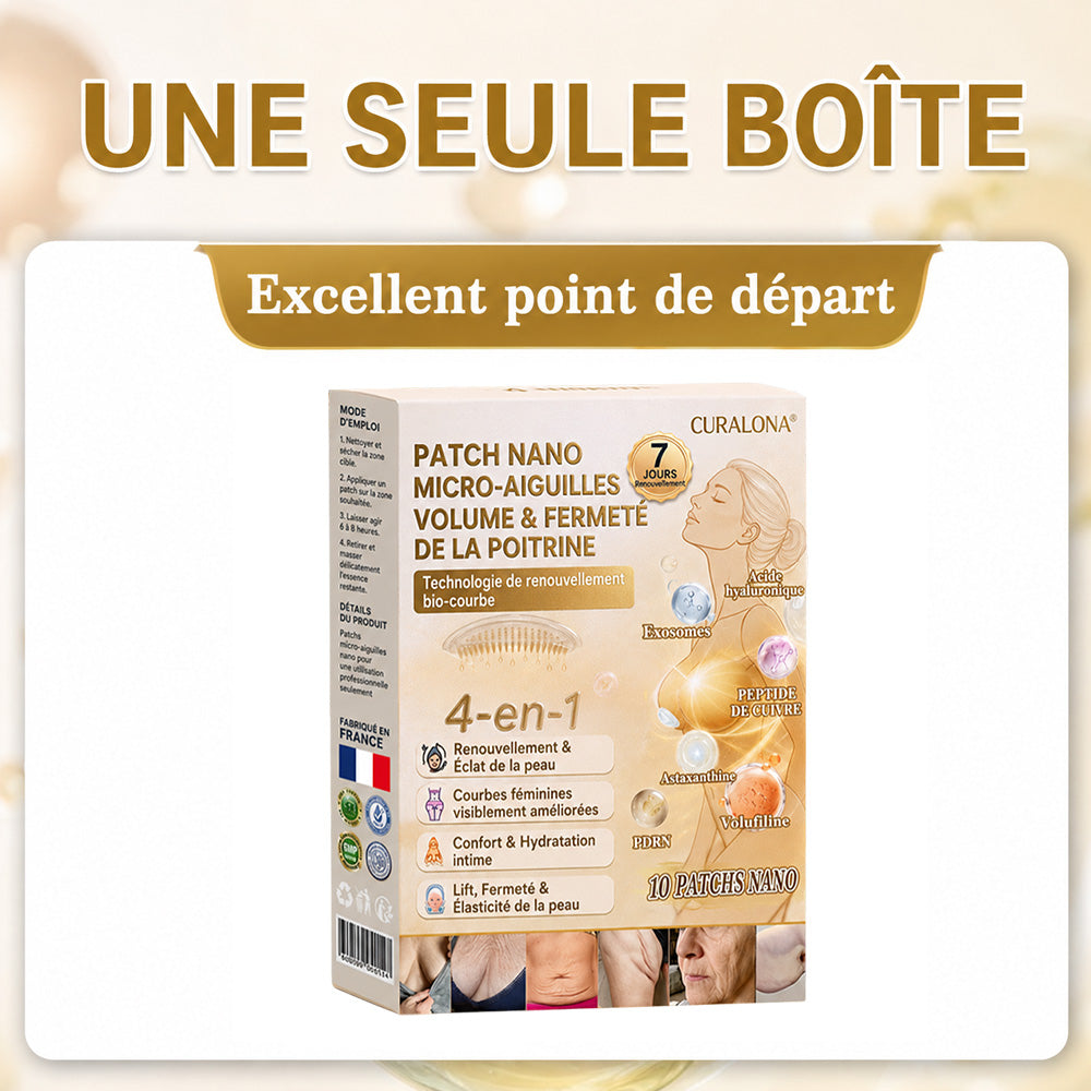 CURALONA®🏆 Patchs de nano-microneedling pour le volume, le galbe et la fermeté du buste – Formule Volufiline + Exosomes + Peptide de cuivre, boostée par la technologie de renouvellement cellulaire.