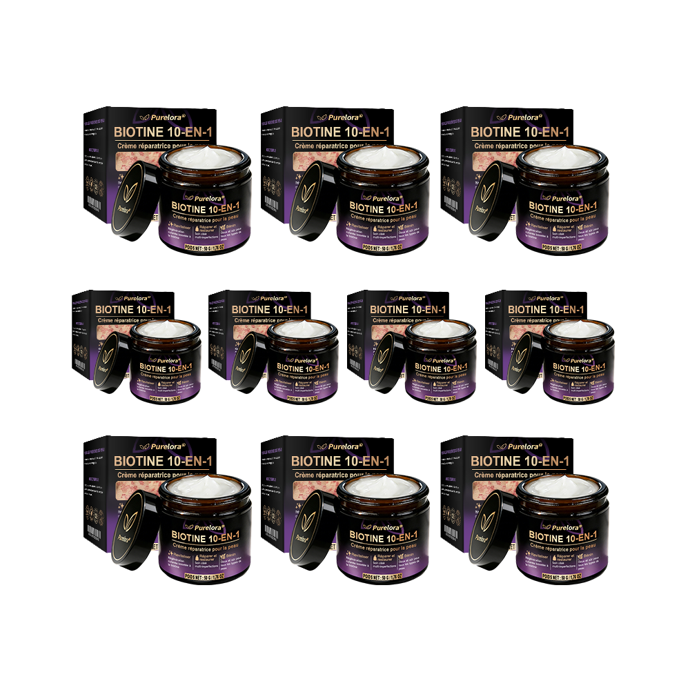 Fabriquée et expédiée depuis la France 🍁 Purelora® Crème réparatrice pour la peau à la biotine 10-en-1 — Dernier jour de promotion : -75 %