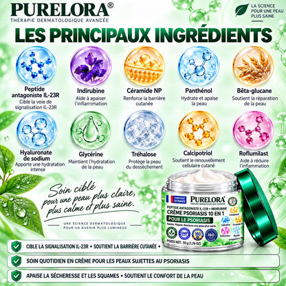 Boutique officielle | 💧 Purelora® Crème 10-en-1 au peptide antagoniste IL-23R + indirubine pour peaux sujettes au psoriasis — aide à réduire rougeurs, squames, sécheresse et démangeaisons et à soutenir la barrière cutanée.