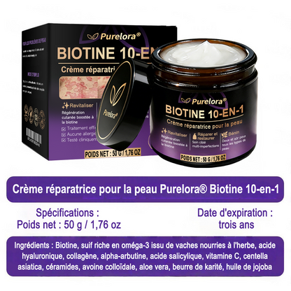 Fabriquée et expédiée depuis la France 🍁 Purelora® Crème réparatrice pour la peau à la biotine 10-en-1 — Dernier jour de promotion : -75 %