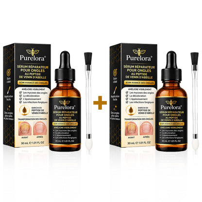 Sérum réparateur pour ongles et pieds Purelora® à base de peptides de venin d'abeille, pour le soin des mycoses des ongles, des ongles jaunes, des ongles épais et le soutien à la récupération du pied d'athlète.
