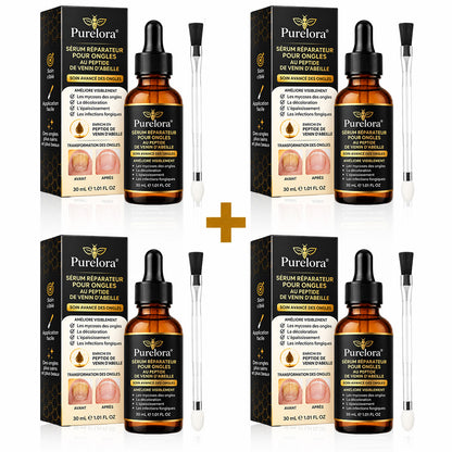 Sérum réparateur pour ongles et pieds Purelora® à base de peptides de venin d'abeille, pour le soin des mycoses des ongles, des ongles jaunes, des ongles épais et le soutien à la récupération du pied d'athlète.
