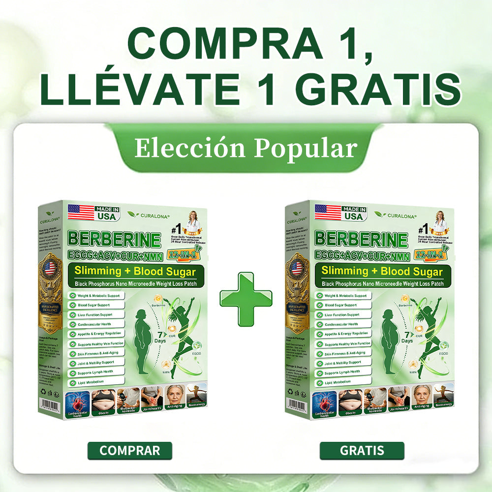 Boutique officielle Curalona® | Patch minceur à nano-aiguilles au phosphore noir Curalona® — Formule 12 en 1 : Berbérine + NMN + Vinaigre de cidre | Favorise la combustion des graisses | Résultats visibles en seulement 7 jours !
