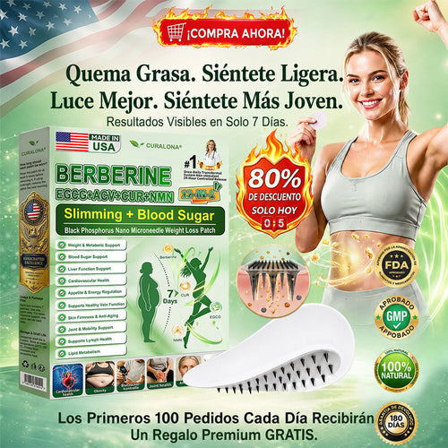 Boutique officielle Curalona® | Patch minceur à nano-aiguilles au phosphore noir Curalona® — Formule 12 en 1 : Berbérine + NMN + Vinaigre de cidre | Favorise la combustion des graisses | Résultats visibles en seulement 7 jours !