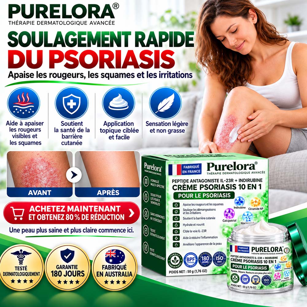 Boutique officielle | 💧 Purelora® Crème 10-en-1 au peptide antagoniste IL-23R + indirubine pour peaux sujettes au psoriasis — aide à réduire rougeurs, squames, sécheresse et démangeaisons et à soutenir la barrière cutanée.