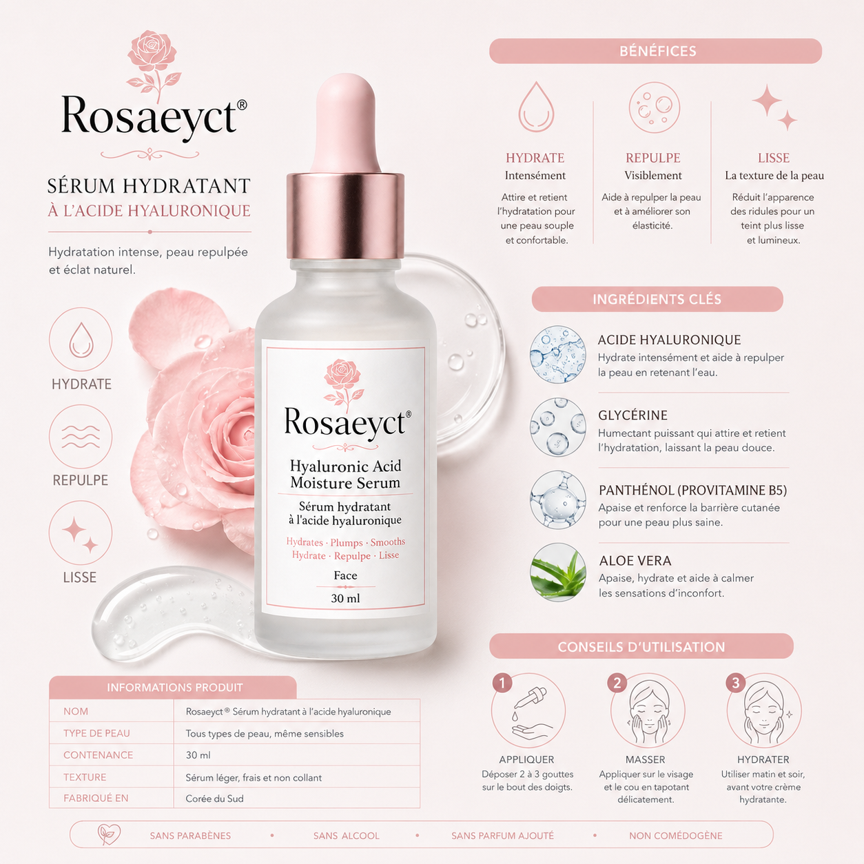 Rosaeyct® Sérum hydratant à l'acide hyaluronique