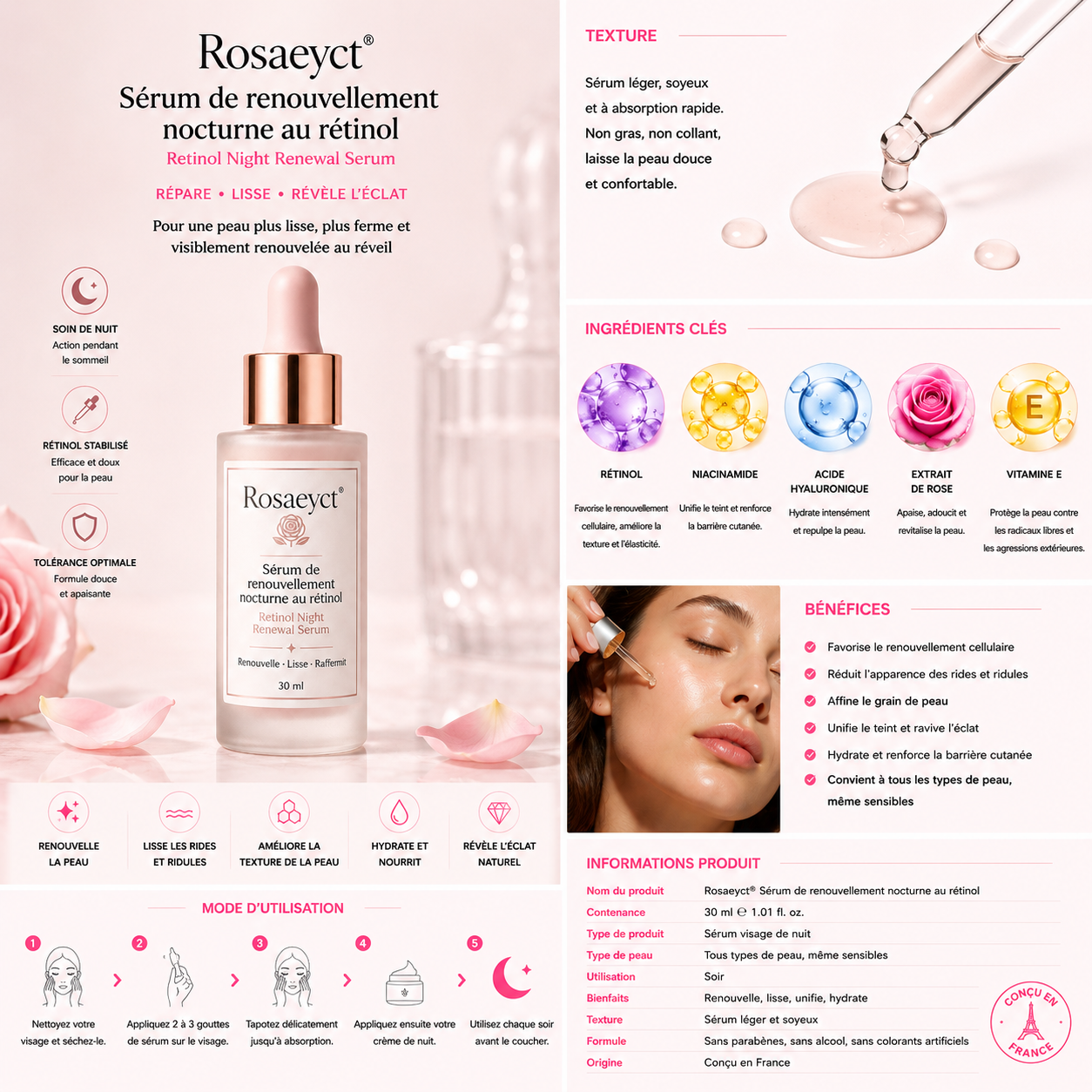 Rosaeyct® Sérum de renouvellement nocturne au rétinol