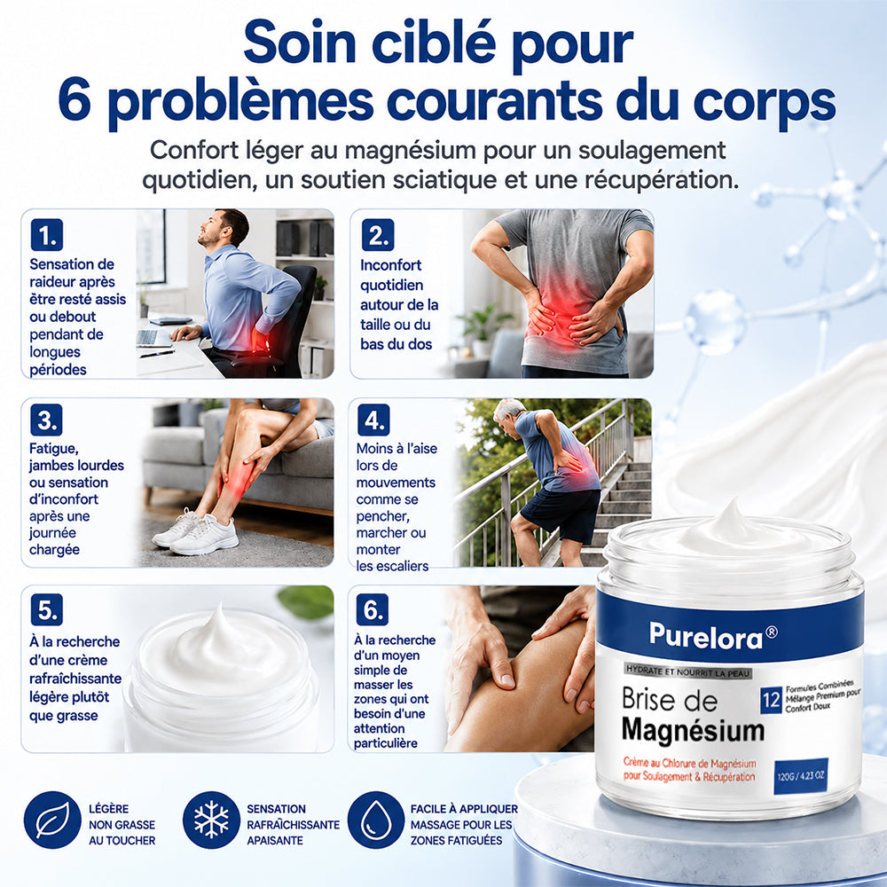 Crème au chlorure de magnésium PURELORA® | Soulagez la sciatique en seulement 15 minutes !