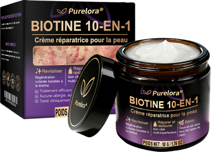 Fabriquée et expédiée depuis la France 🍁 Purelora® Crème réparatrice pour la peau à la biotine 10-en-1 — Dernier jour de promotion : -75 %